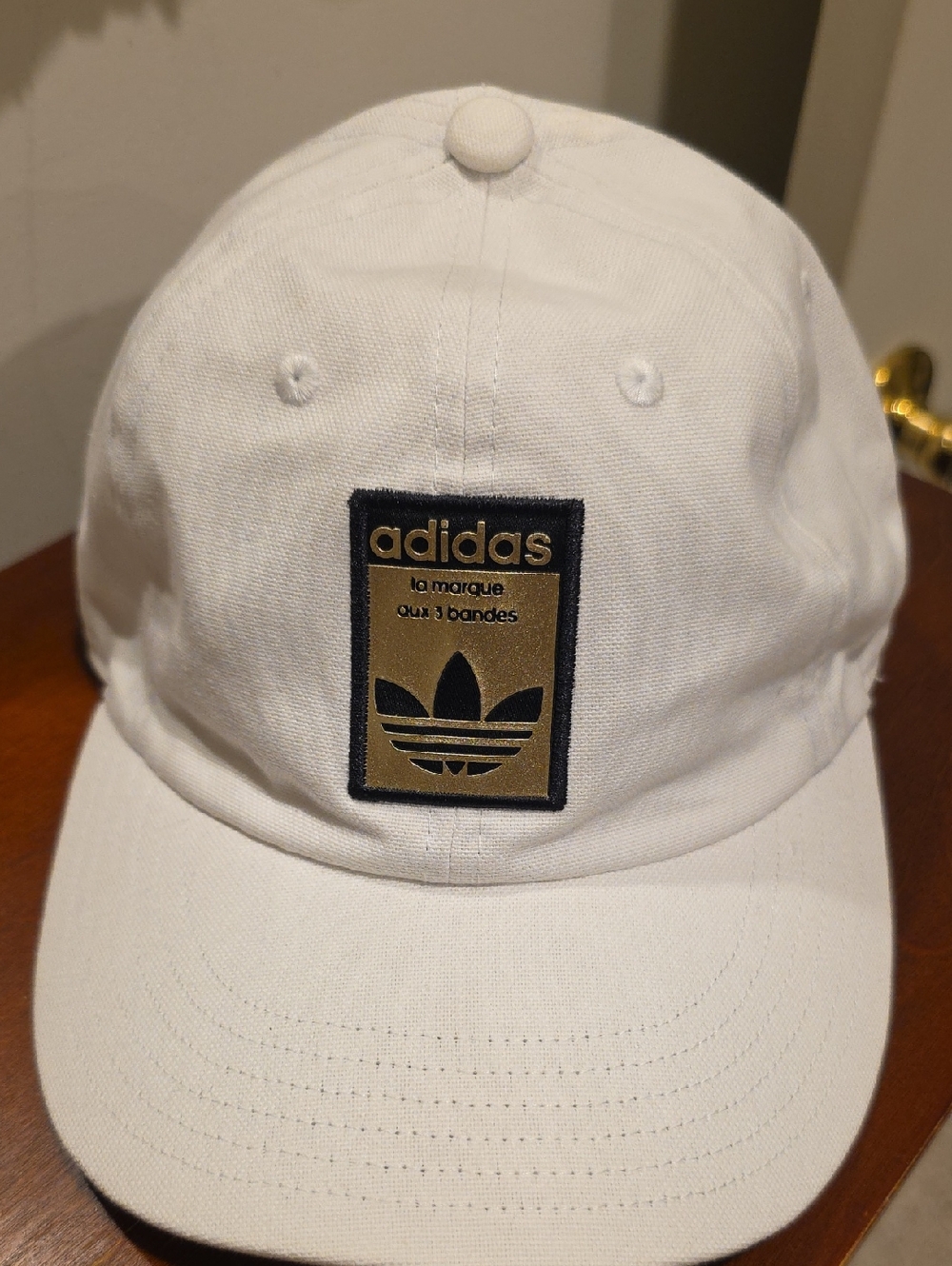 adidas White Cap with Gold & Black Trefoil Patch